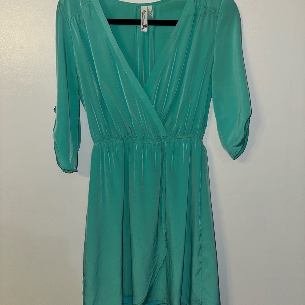 Pink Owl Teal Heather Green Wrap-Front Dress